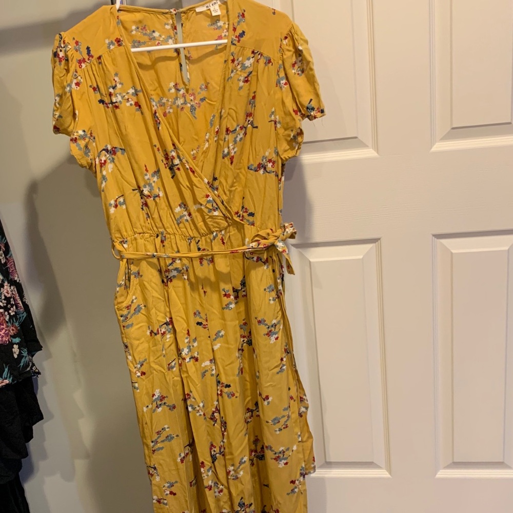 Francesca’s Mustard Floral Jumpsuit